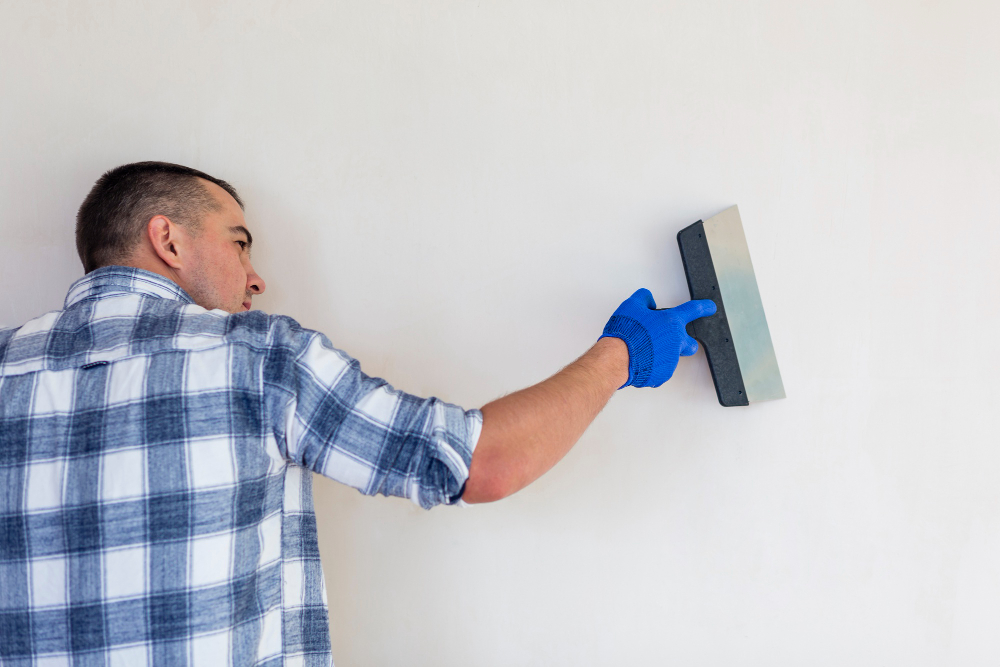 a man preparing drywall for knockdown texture