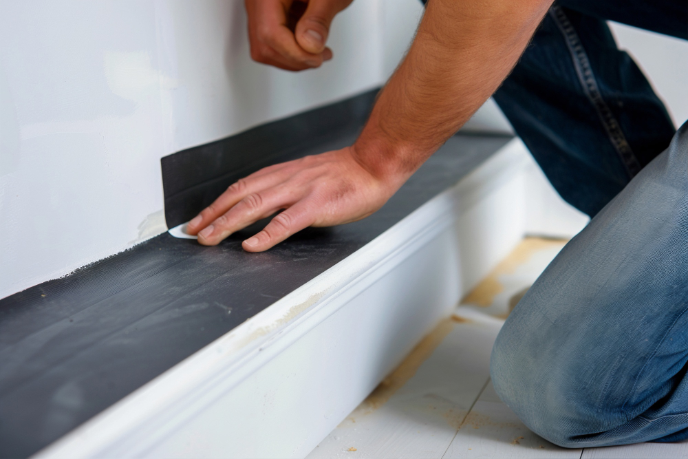 a person sanding drywall with sandpaper